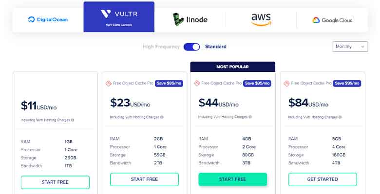 Vultr Pricing Chart on Cloudways
